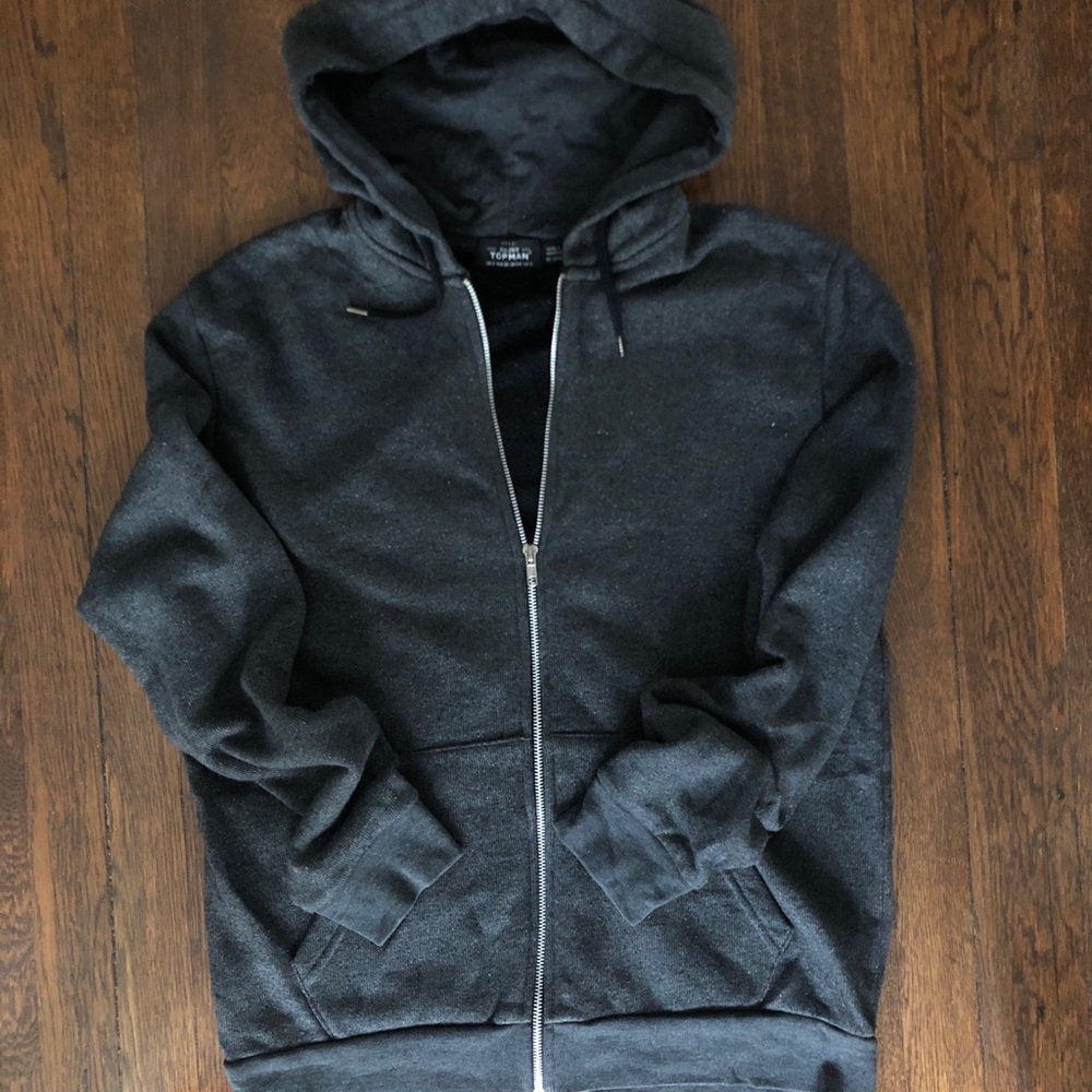 Topman Oversized Charcoal Hoodie zip up